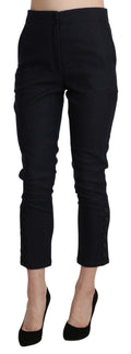 Schwarze Capri-Cropped-Baumwollhose mit hoher Taille