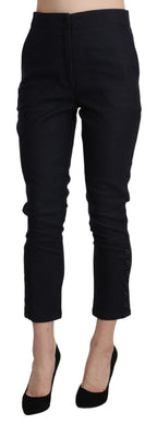 Schwarze Capri-Cropped-Baumwollhose mit hoher Taille