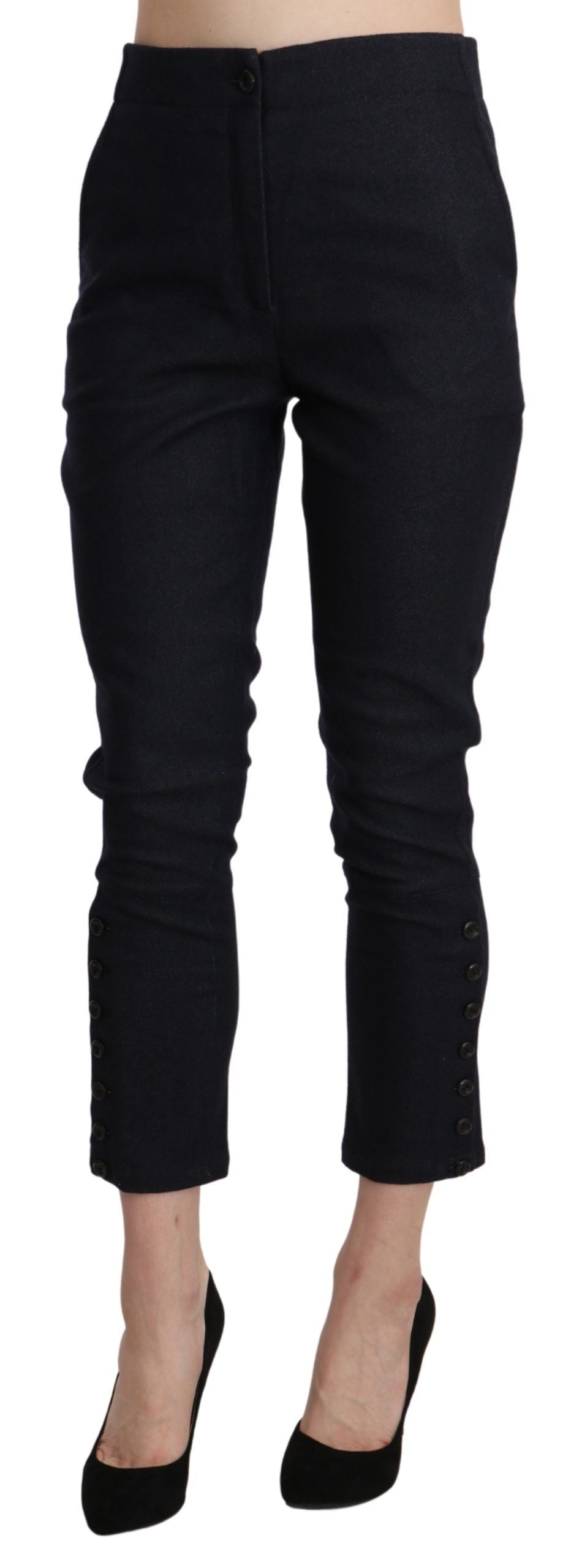 Schwarze Capri-Cropped-Baumwollhose mit hoher Taille
