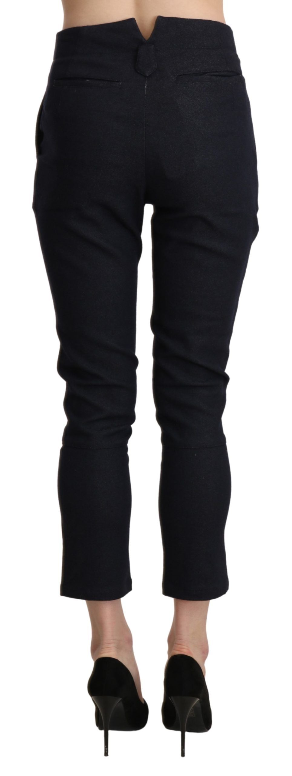 Schwarze Capri-Cropped-Baumwollhose mit hoher Taille