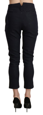 Schwarze Capri-Cropped-Baumwollhose mit hoher Taille