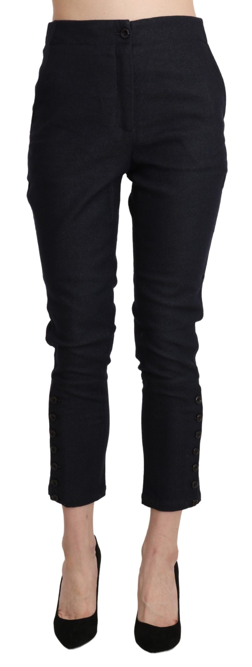 Schwarze Capri-Cropped-Baumwollhose mit hoher Taille