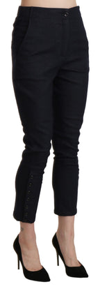 Schwarze Capri-Cropped-Baumwollhose mit hoher Taille