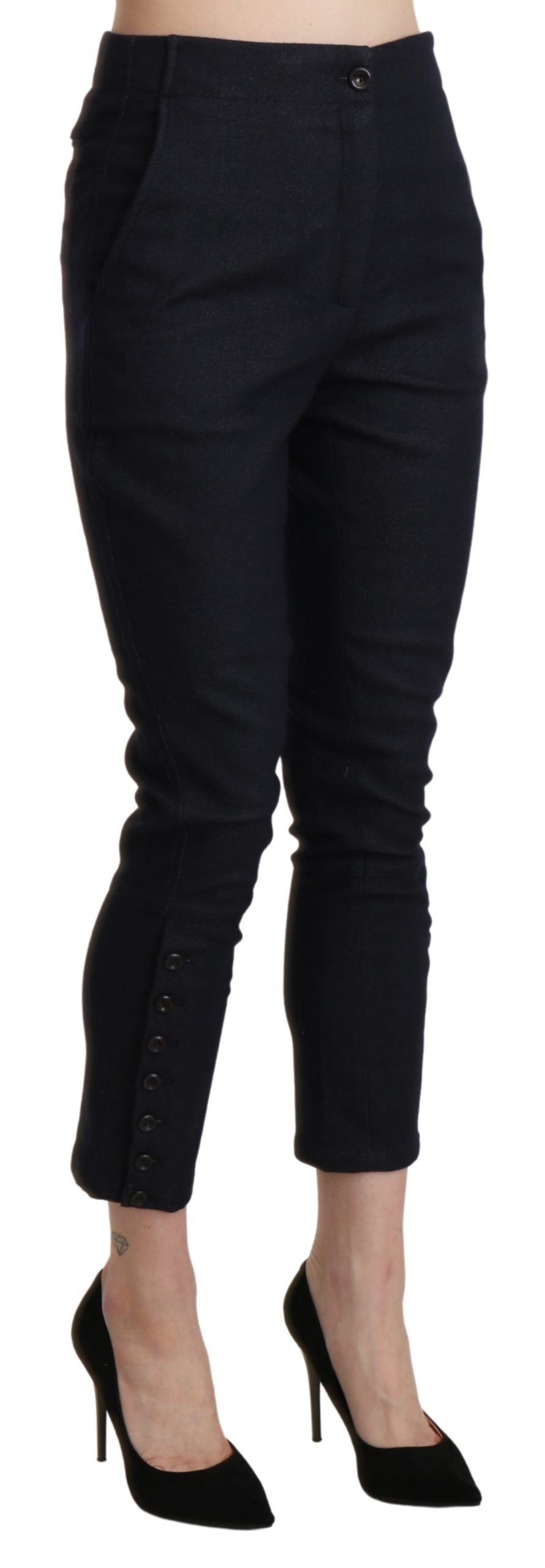 Schwarze Capri-Cropped-Baumwollhose mit hoher Taille