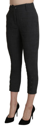 Gray High Waist Capri Cropped Cotton Pants