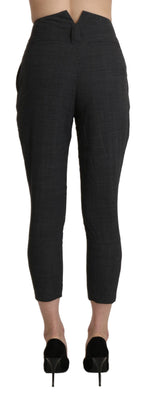 Gray High Waist Capri Cropped Cotton Pants
