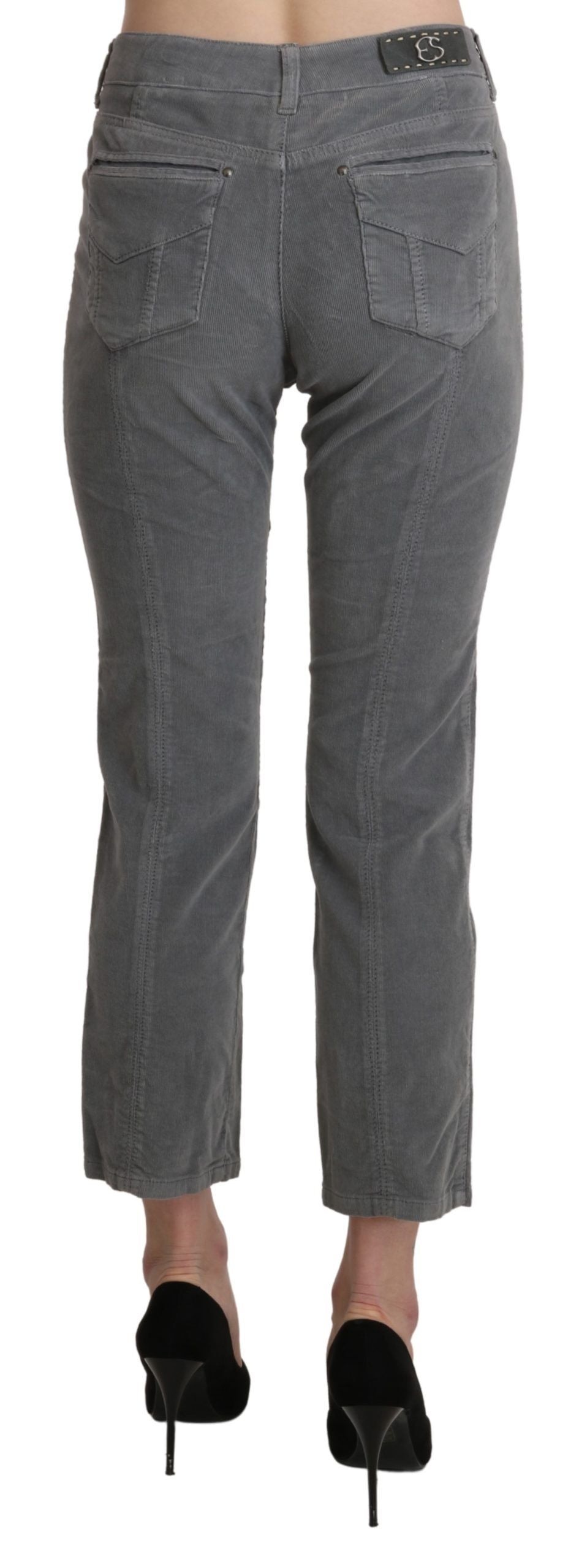 Graue Cropped-Hose aus Baumwoll-Stretch