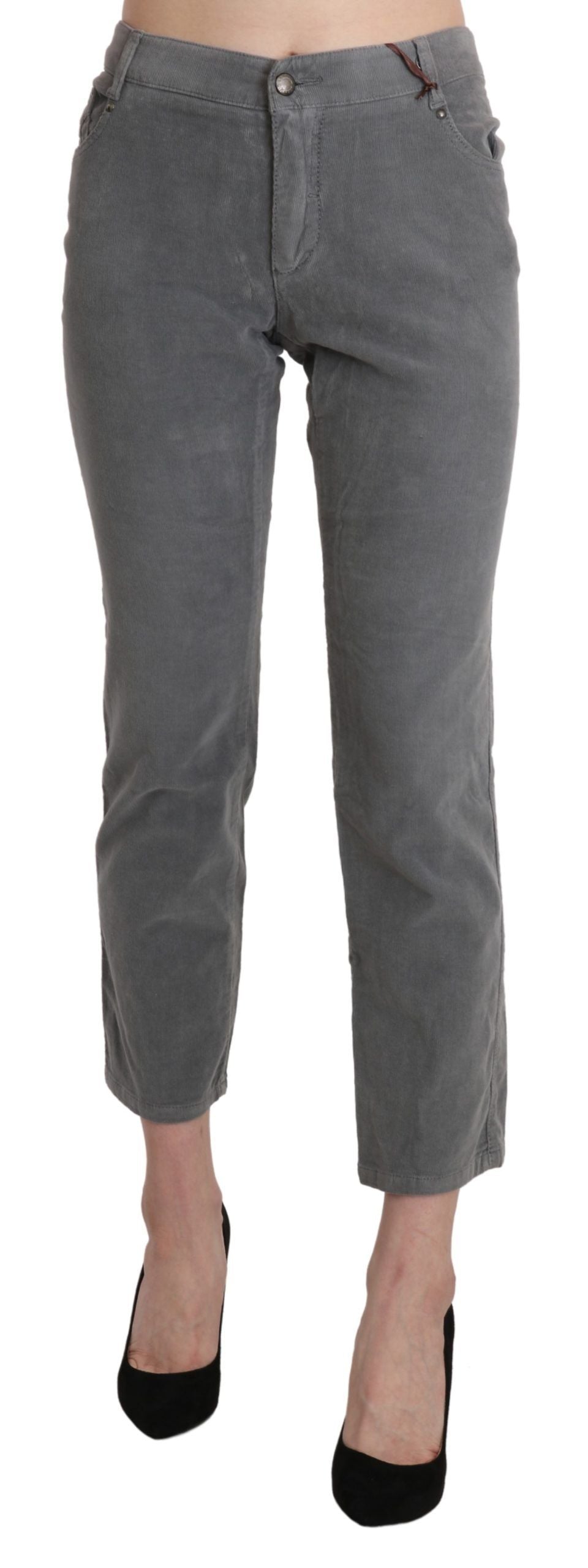 Graue Cropped-Hose aus Baumwoll-Stretch