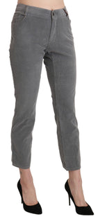 Graue Cropped-Hose aus Baumwoll-Stretch