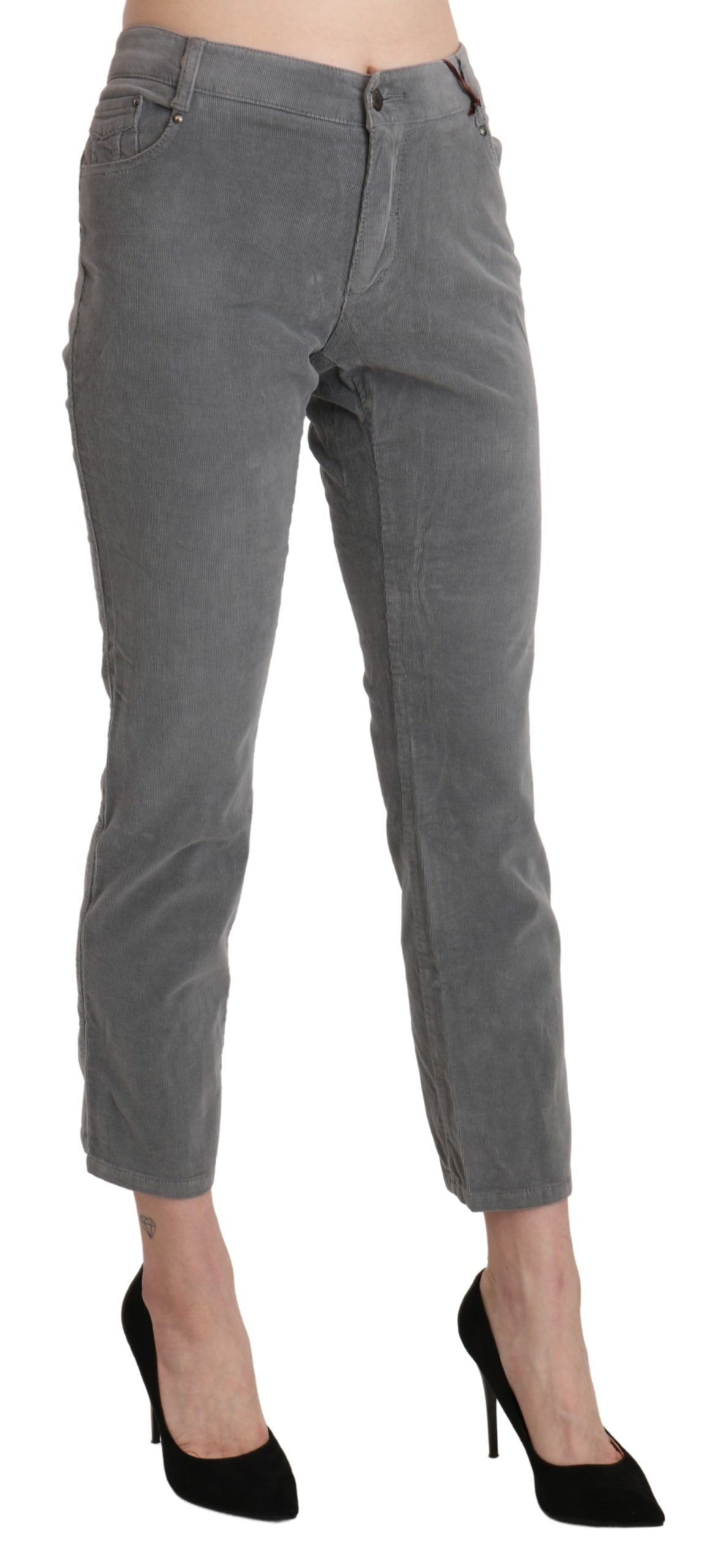 Graue Cropped-Hose aus Baumwoll-Stretch