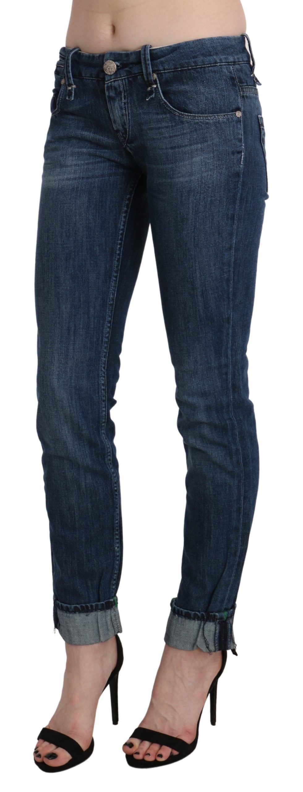 Blaue Washed Low Waist Skinny Jeanshose