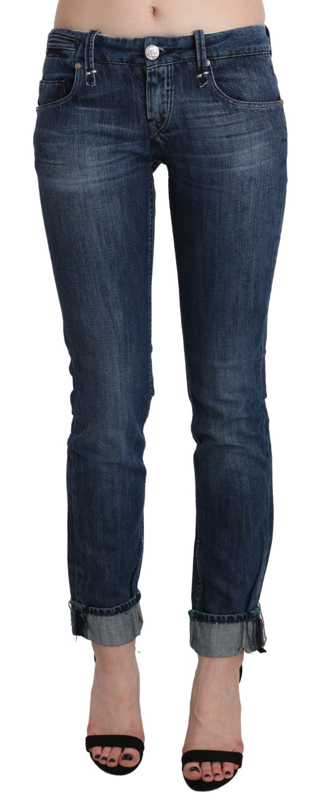 Blaue Washed Low Waist Skinny Jeanshose