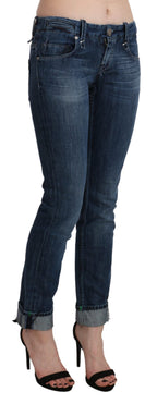 Blaue Washed Low Waist Skinny Jeanshose