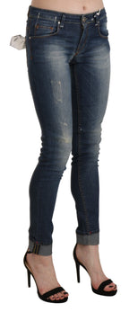 Blue Washed Low Waist Skinny Cropped Denim Trouser