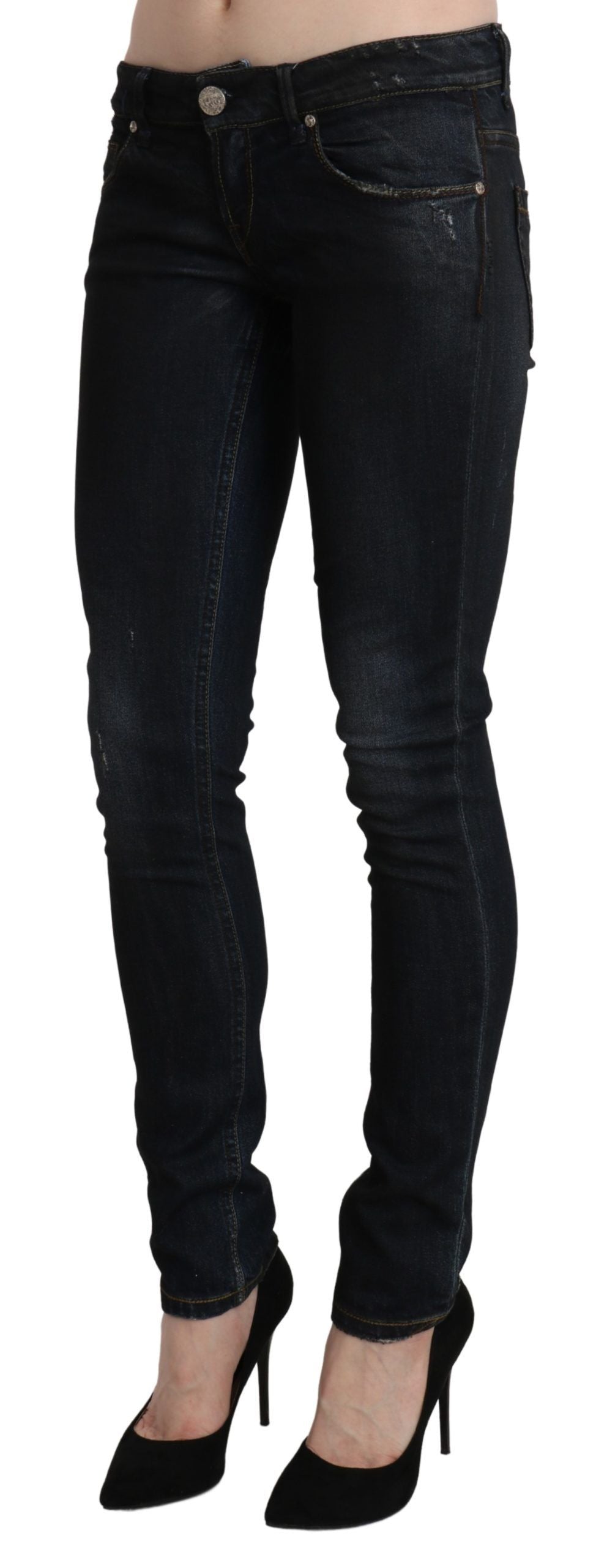 Blaue Washed Low Waist Skinny Denim Slim Hose