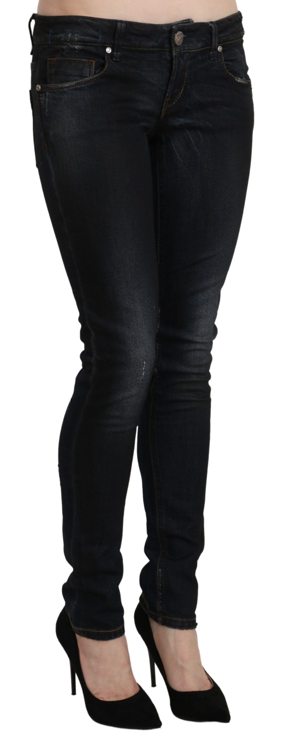 Blaue Washed Low Waist Skinny Denim Slim Hose