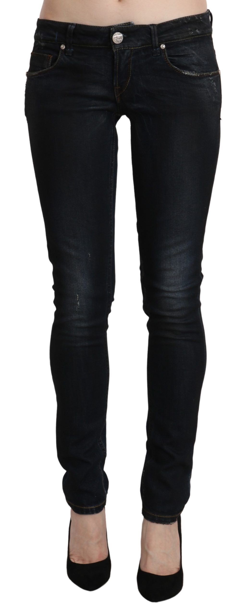 Blaue Washed Low Waist Skinny Denim Slim Hose