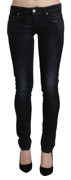 Blaue Washed Low Waist Skinny Denim Slim Hose