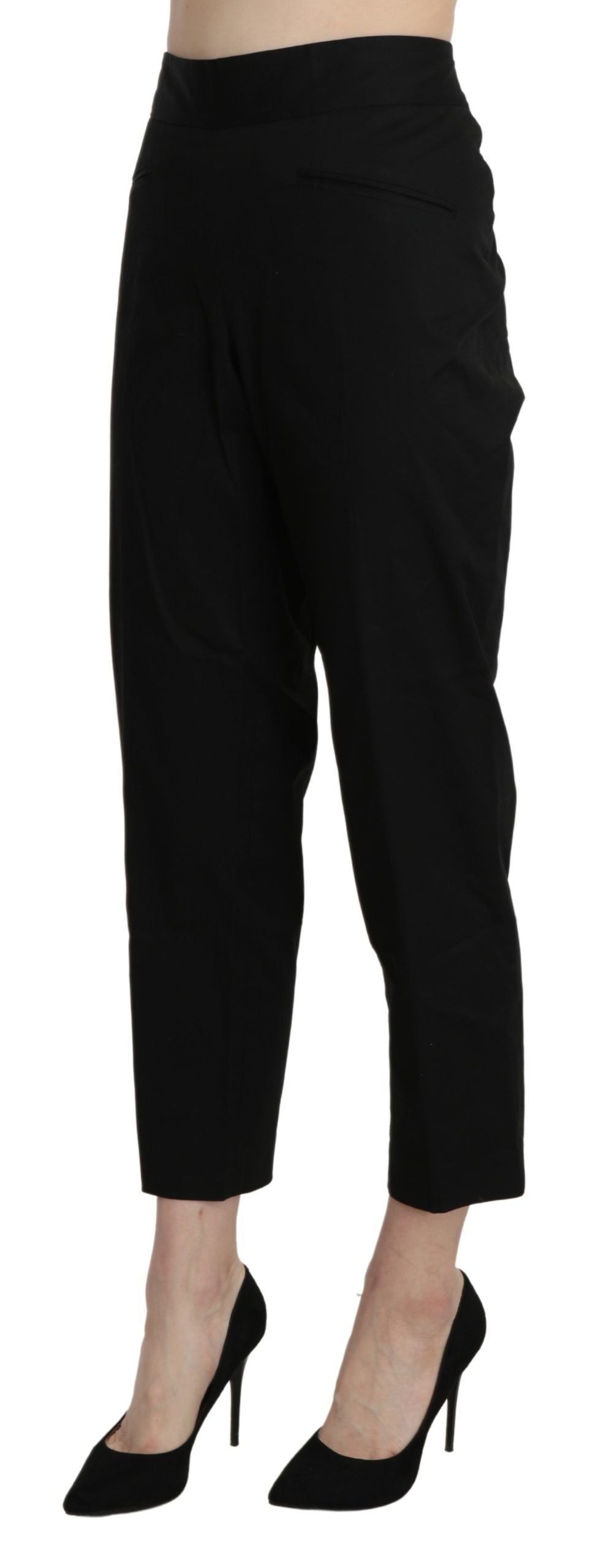 Schwarze High Waist Straight Cropped Anzughose