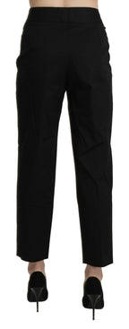 Schwarze High Waist Straight Cropped Anzughose