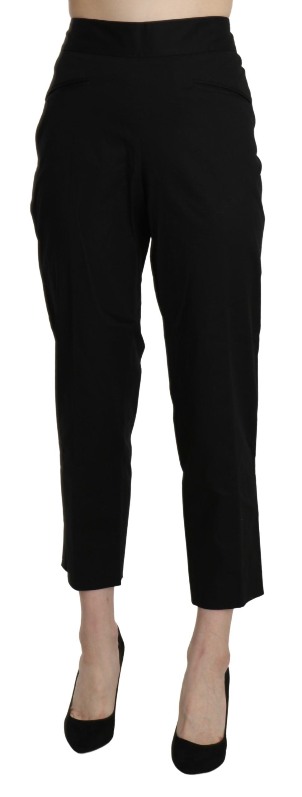 Schwarze High Waist Straight Cropped Anzughose