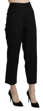 Schwarze High Waist Straight Cropped Anzughose
