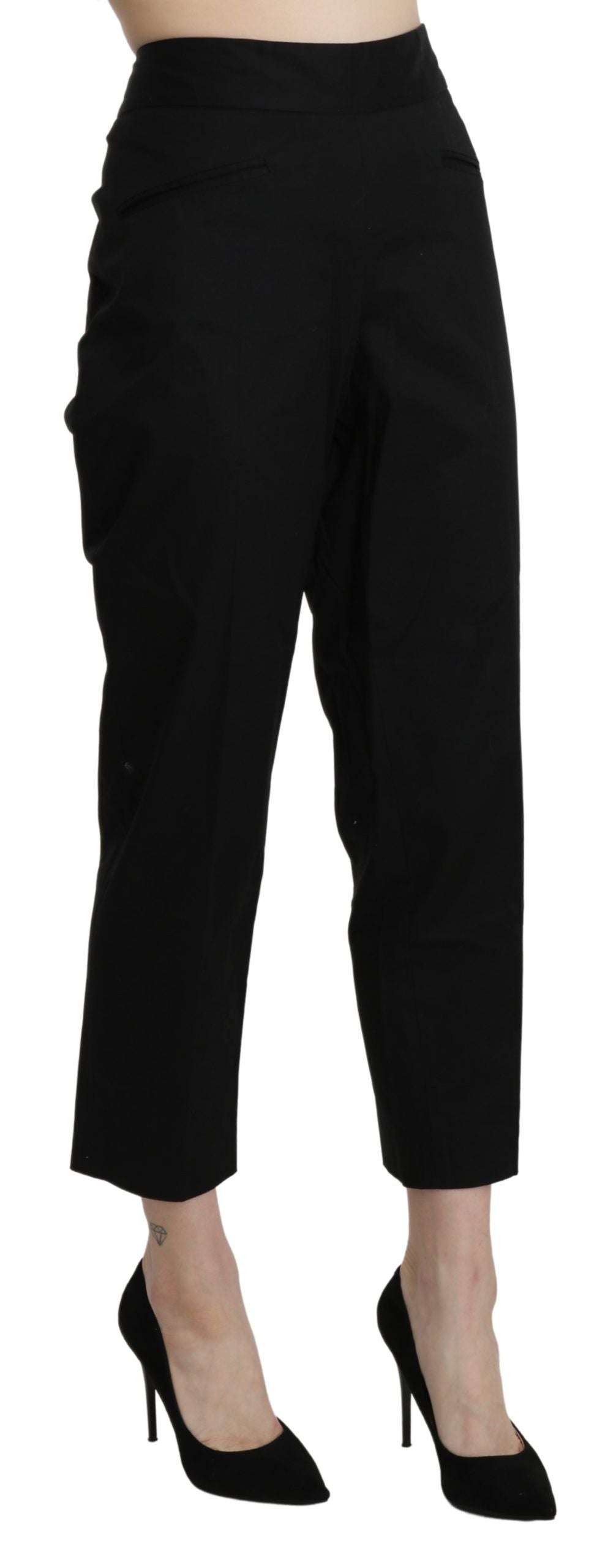 Schwarze High Waist Straight Cropped Anzughose