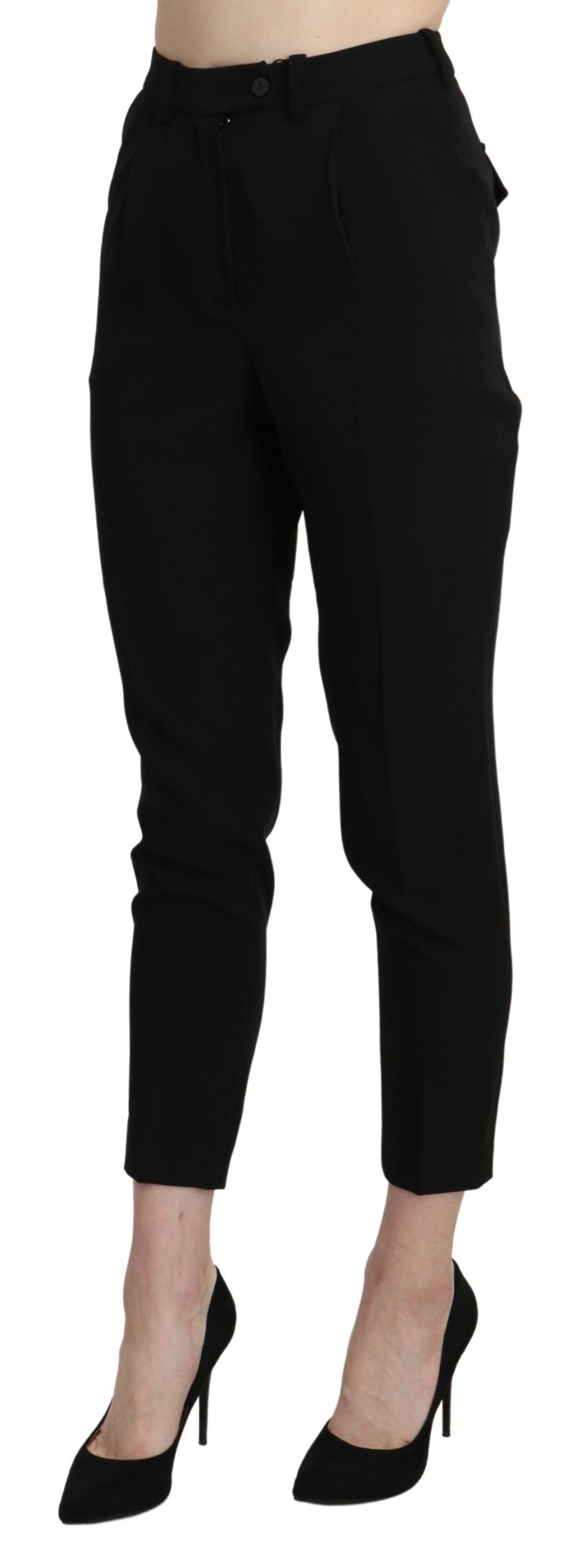 Schwarze High Waist Cropped Skinny Hose