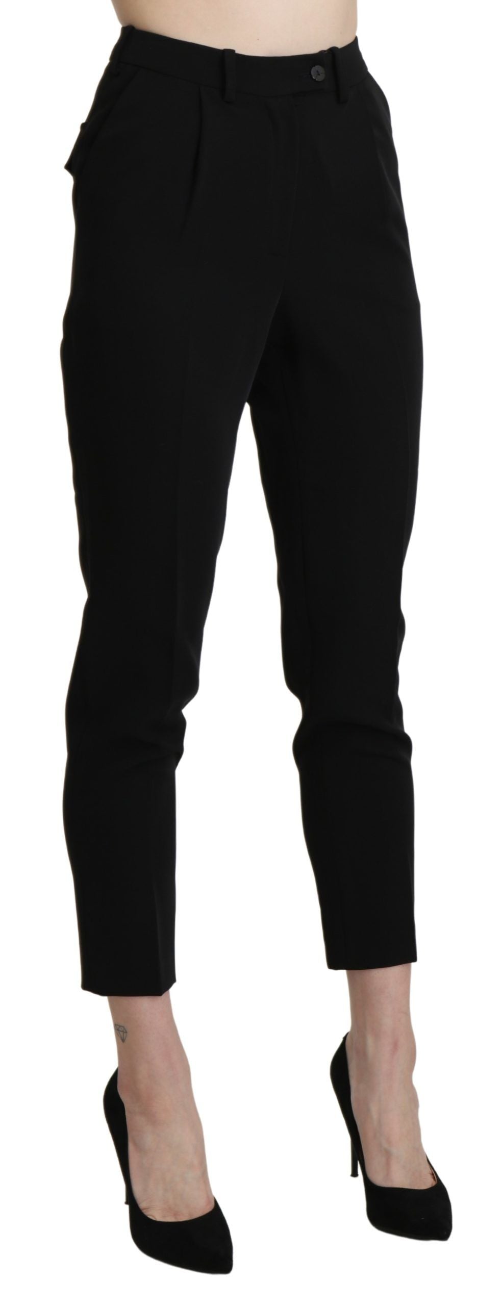 Schwarze High Waist Cropped Skinny Hose
