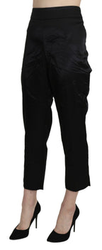 Black High Waist Straight Cropped Dress Trouser Pants