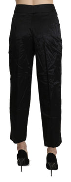 Black High Waist Straight Cropped Dress Trouser Pants