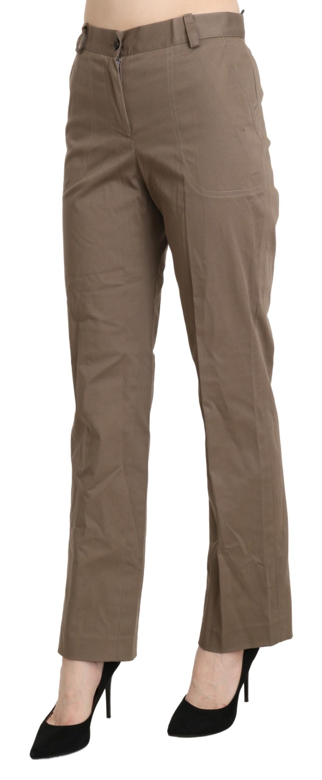 Braune High-Waist-Hose mit geradem Bein