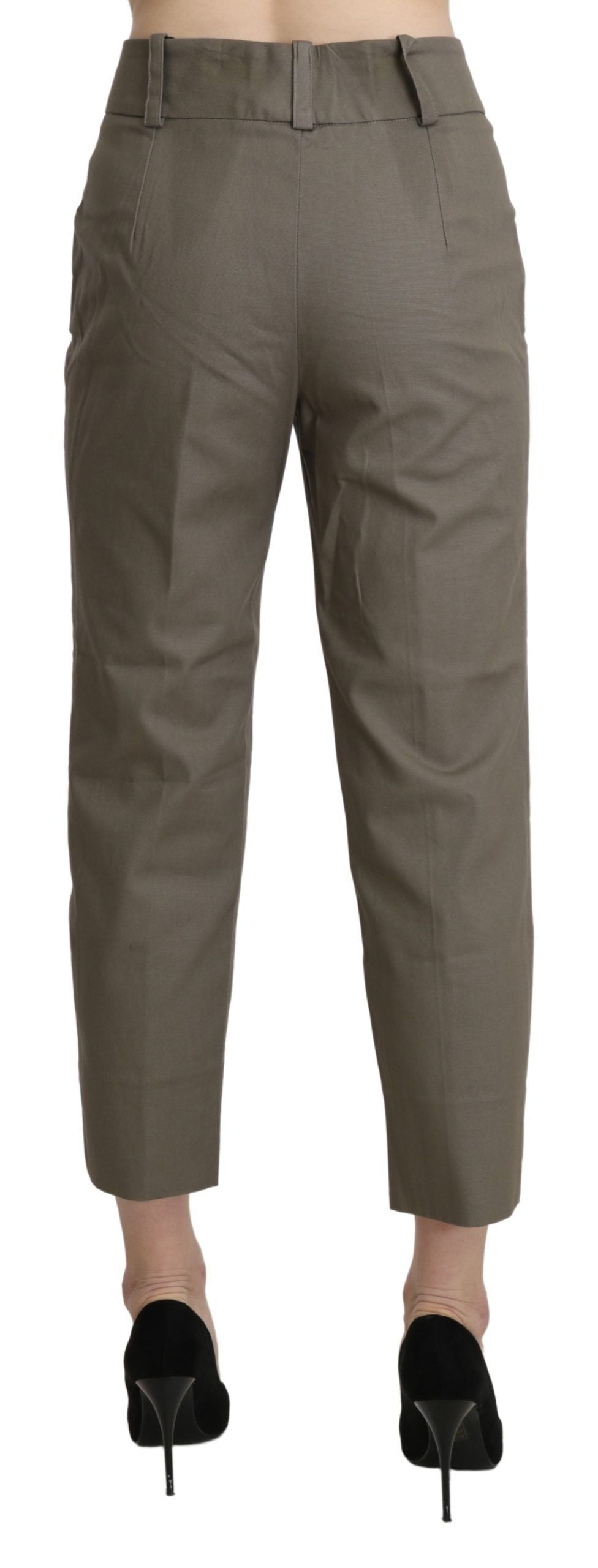 Graue High-Waist Cropped-Stoffhose