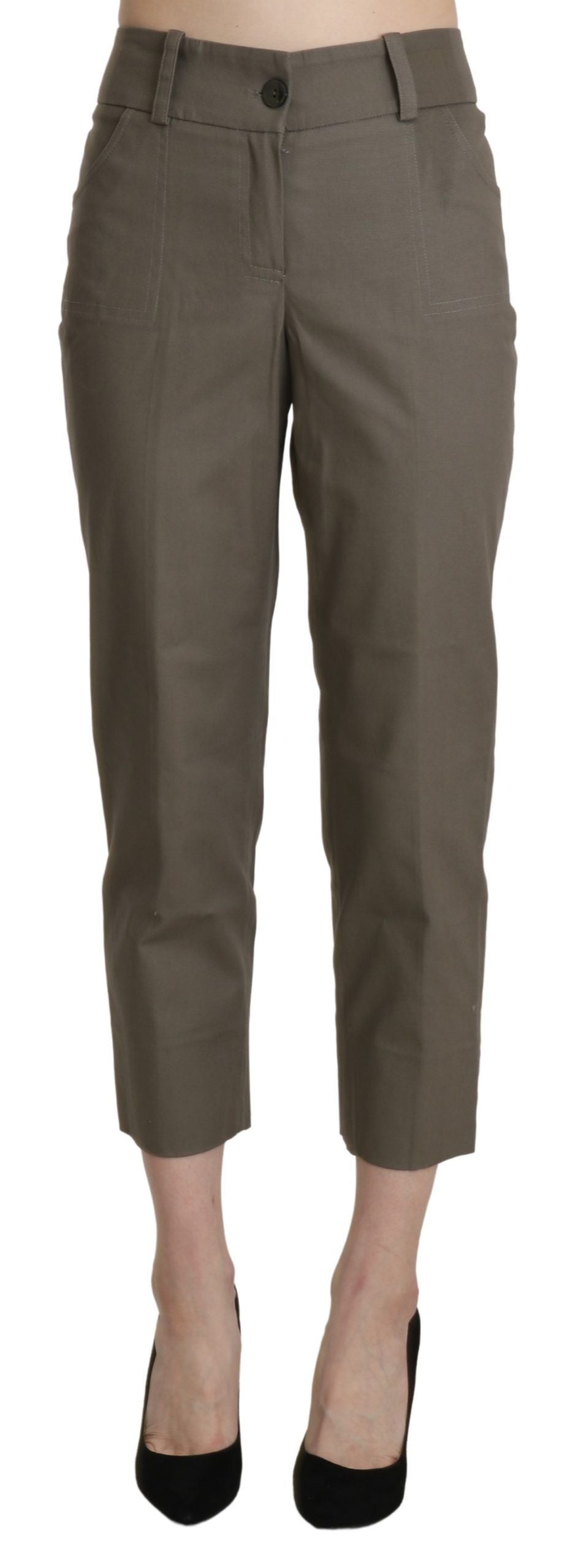 Graue High-Waist Cropped-Stoffhose