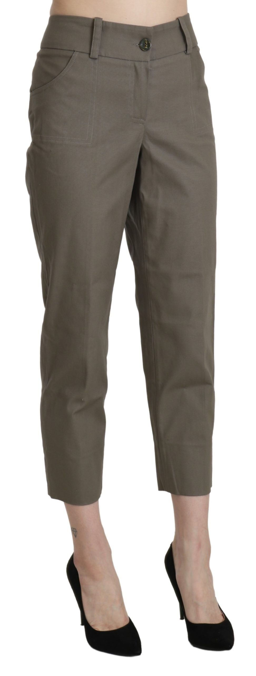 Graue High-Waist Cropped-Stoffhose