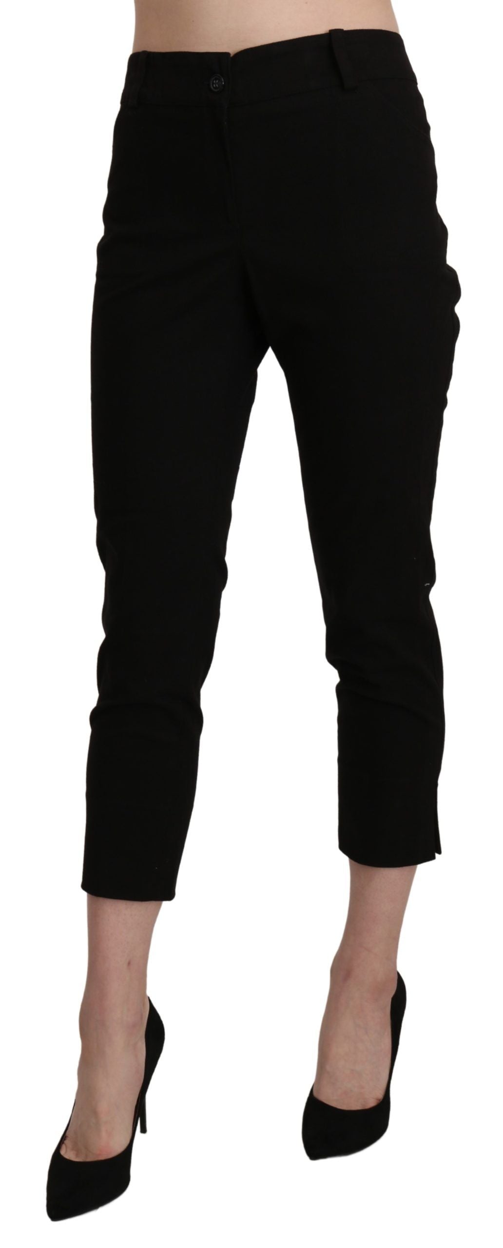 Schwarze High Waist Skinny Cropped Dress Hose