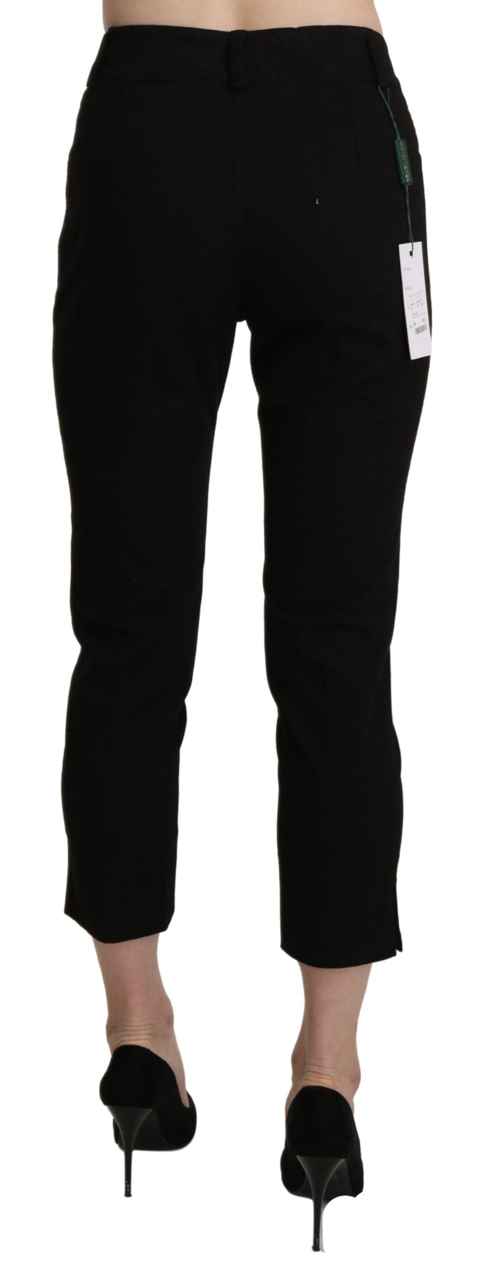 Schwarze High Waist Skinny Cropped Dress Hose