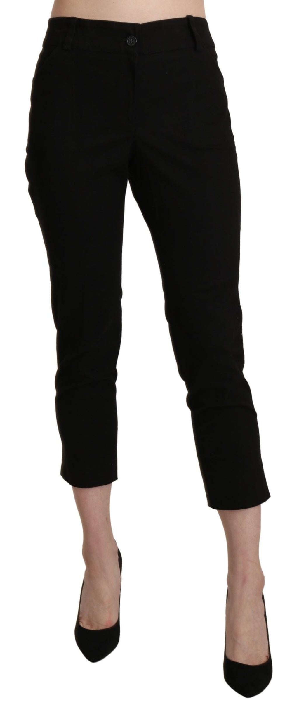 Schwarze High Waist Skinny Cropped Dress Hose