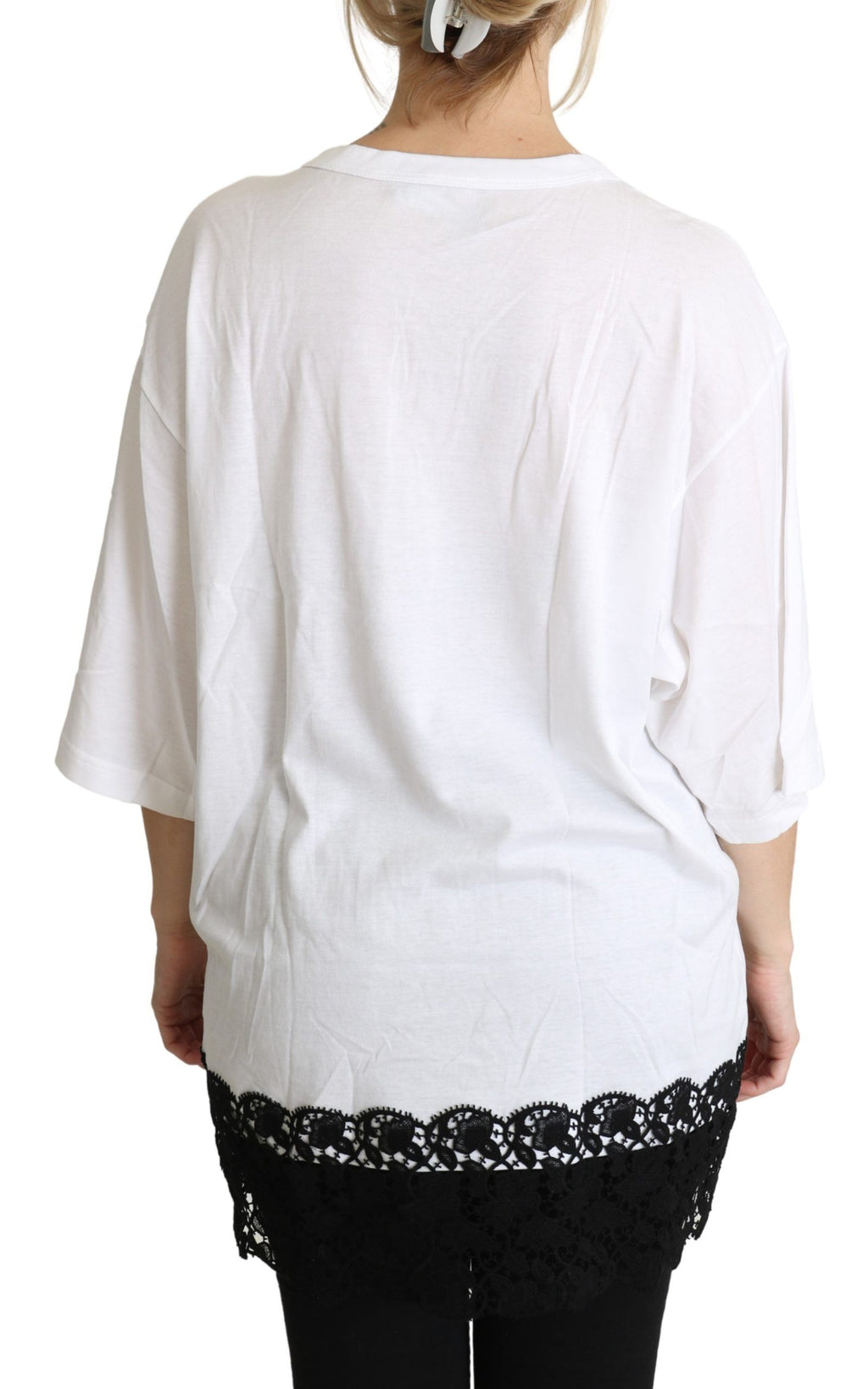 White Angel Print Baumwoll Rundhals-Shirt Tops