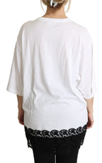 White Angel Print Baumwoll Rundhals-Shirt Tops