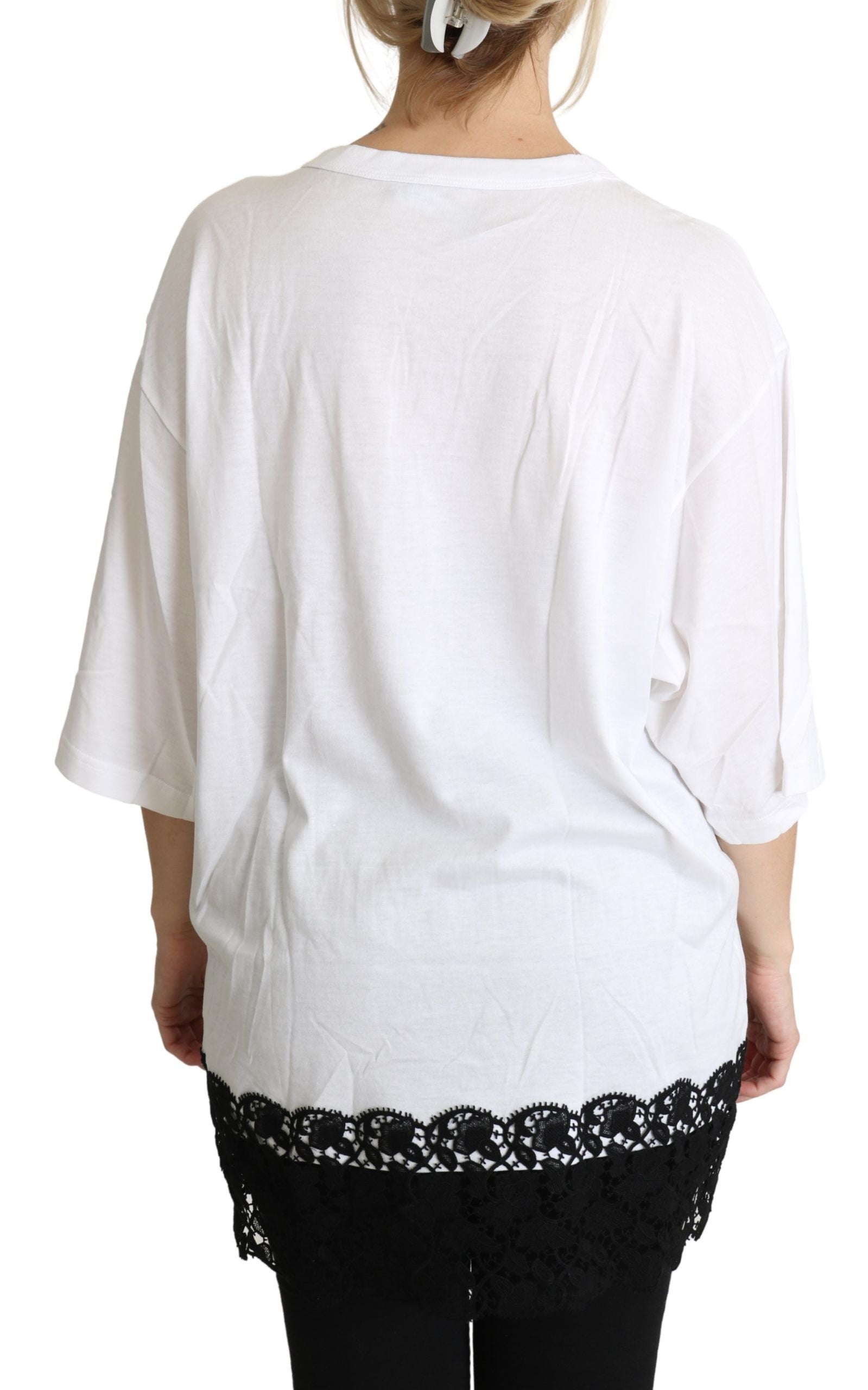 White Angel Print Baumwoll Rundhals-Shirt Tops