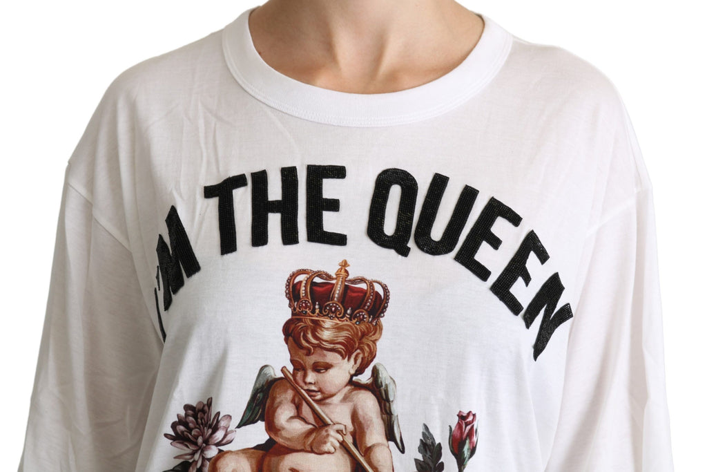 White Angel Print Baumwoll Rundhals-Shirt Tops
