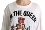White Angel Print Baumwoll Rundhals-Shirt Tops