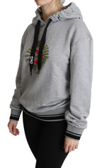 Grauer Kapuzenpullover mit Logo-Print, exklusiv
