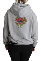 Grauer Kapuzenpullover mit Logo-Print, exklusiv