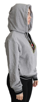 Grauer Kapuzenpullover mit Logo-Print, exklusiv