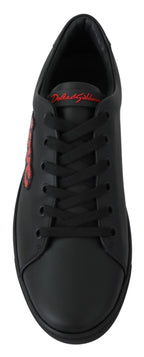 Black Leather Love Heart Sneakers Women's Shoes