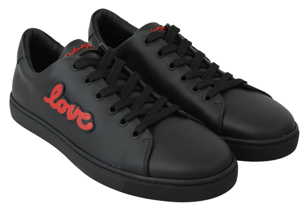 Black Leather Love Heart Sneakers Women's Shoes