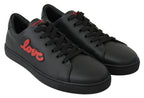 Black Leather Love Heart Sneakers Women's Shoes