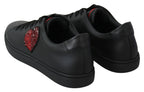 Black Leather Love Heart Sneakers Women's Shoes